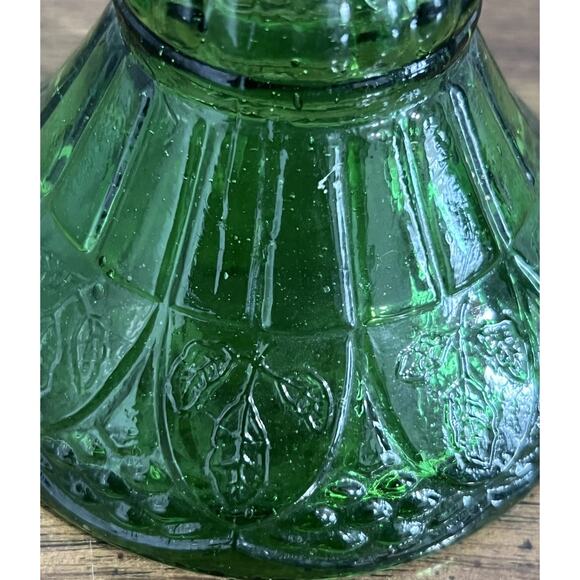 Vintage Green Glass Oil Kerosene Lamp with Panel Sides Floral Bottom 9.5" - Picture 9 of 9